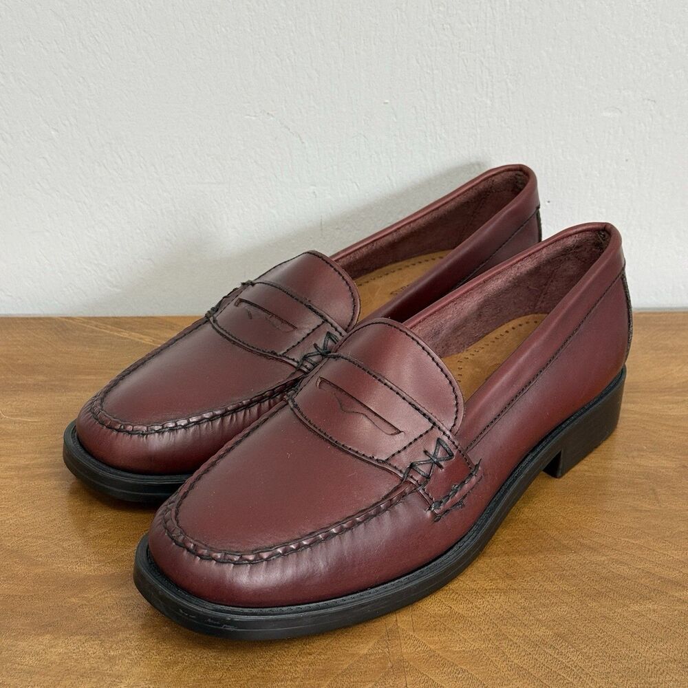 Vtg Bass Weejuns Katherine II Penny Loafer Womens 7M Red Burgundy Leather Preppy